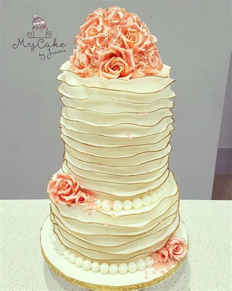 Ruffle Rose Gold Vintage Wedding Cake Decorated Cake By Cakesdecor