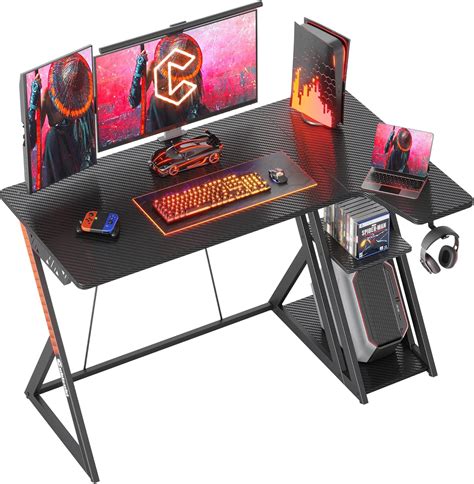 CubiCubi Aurora Gaming Desk With Carbon Fiber Surface 47 Inch L Shaped