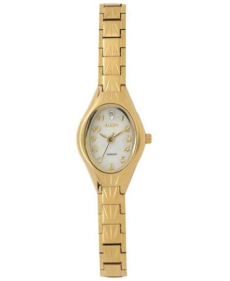 Elgin Womens Diamond Cut Gold Tone Bracelet Watch Macys