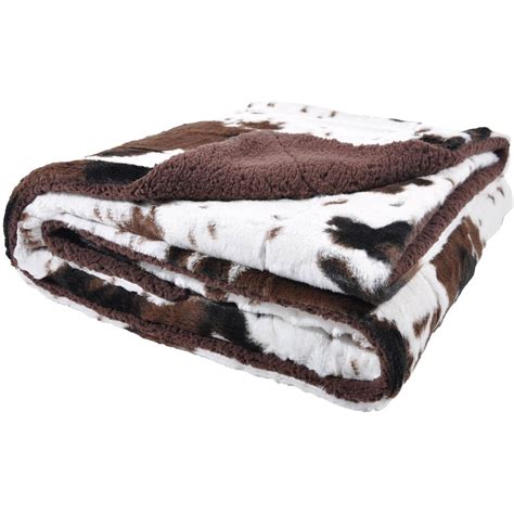 Cowhide Print And Sherpa Plush Throw Blanket Brown