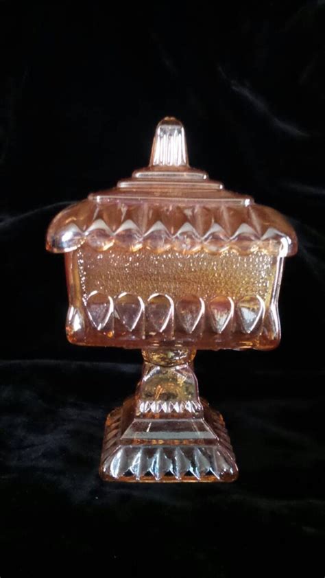 Carnival Glass Pedestal Covered Candy Dish