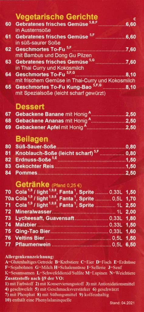 Speisekarte China Wok Arnsberg