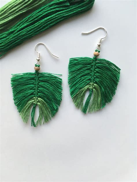 Macrame Feather Earrings Boho Earring Long Tassel Earring Etsy