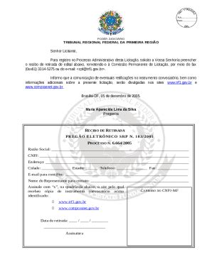 Modelo Recibo De Retirada De Edital Doc Template PdfFiller