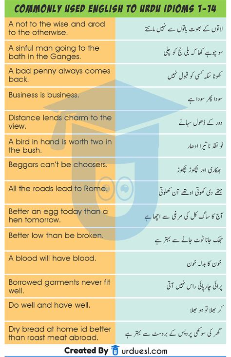 Solution Common Idioms With Urdu Meanings Studypool