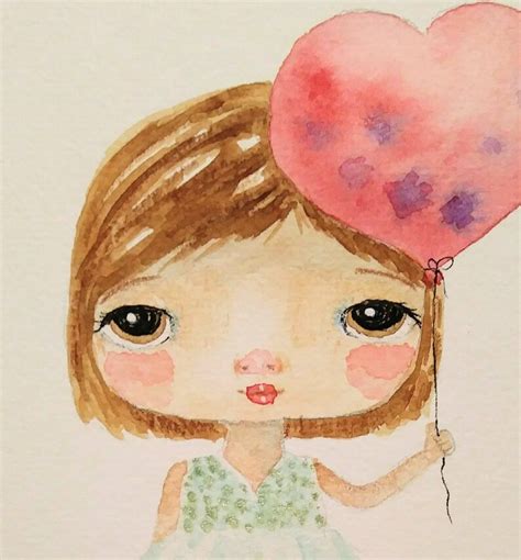 Watercolor Painting Whimsical Girl Folk Art Original Ooak Etsy