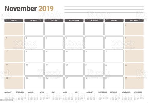 November 2019 Desk Calendar Vector Illustration Stock Illustration