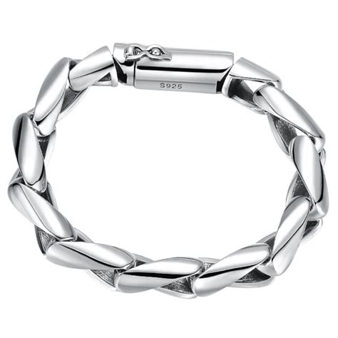 Bracelet Argent Homme Chaine Torsadee Cylindre Biker BijouxStore