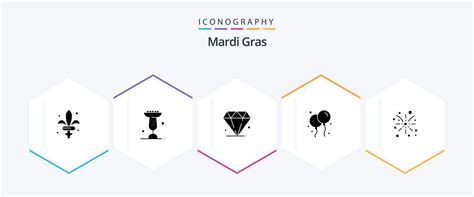 Mardi Gras 25 Glyph Icon Pack Including Holiday Fire Diamond Fire