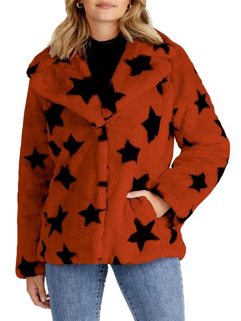 Nvlt Womens Star Faux Fur Coat