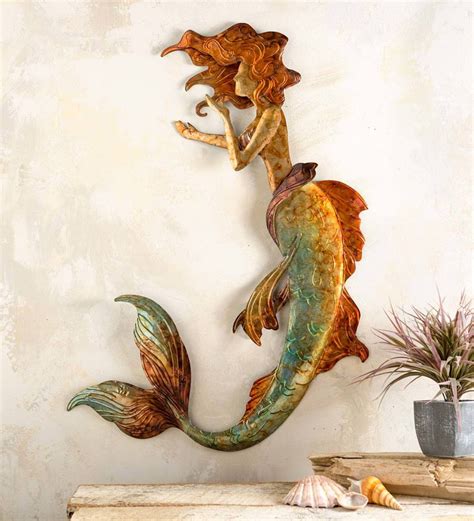 This Stunning Handcrafted Metal Mermaid Wall Art Is Painted In Shades