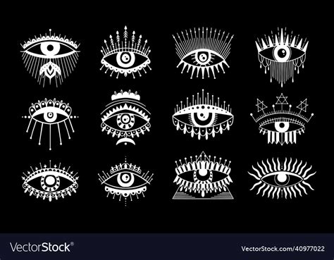 Evil Seeing Eye Symbol Set Occult Mystic Emblem Vector Image