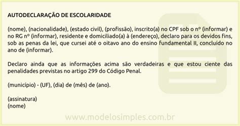 Modelo de Autodeclaração de Escolaridade