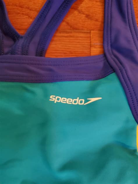 Vintage Speedo Girls Size 12 Swimwear Colorblock Swimsuit Logo