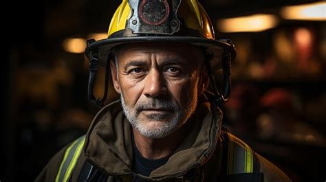 Premium Photo Portrait Of Serious Senior Man In Helmet With A Fire On