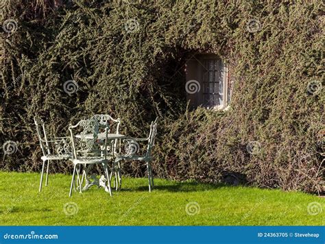 Tabela E Cadeiras Do Jardim No Gramado Imagem De Stock Imagem De Nave