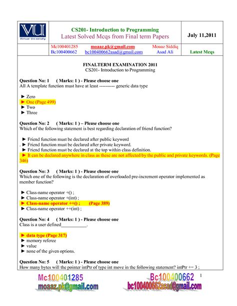 SOLUTION CS201 Finalterm Solved Mcqs With Ref By Moaaz And Asad