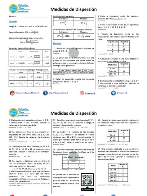 Medidas De Dispersión Ejercicios Resueltos Pdf Desviación Estándar Diferencia