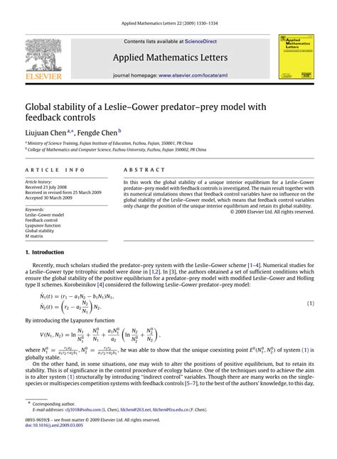 Pdf Global Stability Of A Lesliegower Predatorprey Model With