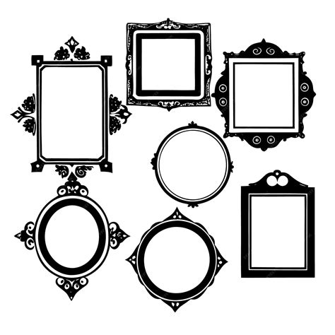 Six ornate black and white frames on a white background | Premium AI