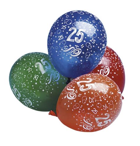 5 Colorful 25th Birthday Balloons 30cm