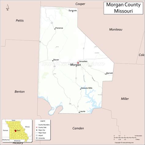 Map of Morgan County, Missouri showing cities, highways & important ...