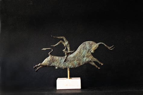 Greek Minoan Bull Leaping Bronze Statue, Crete Museum Replica Metal ...