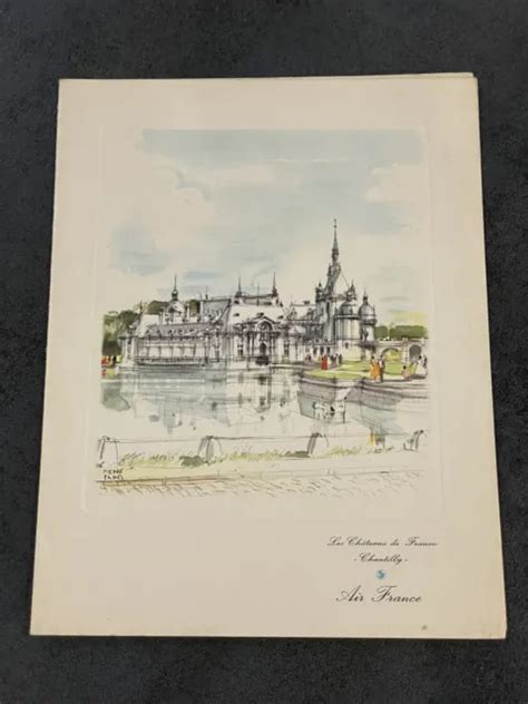 AIR FRANCE CARTE Menu ancien 1958 Dessin Châteaux De Chantilly France