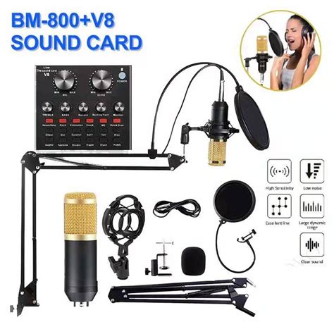 BM 800 V8 Sound Card Complete Set Condenser Microphone Kit Audio