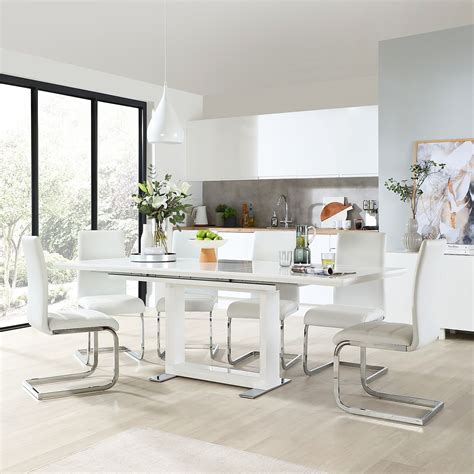 Tokyo White High Gloss Extending Dining Table With 8 Perth White