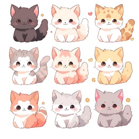 Premium Photo | Cute cats different colors in anime style