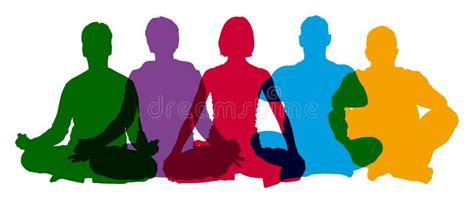 Colorful Silhouettes of People Sitting Cross-legged during Meditation Exercises Stock Image ...