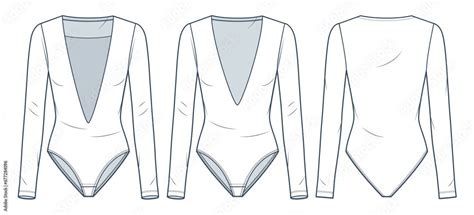 Plunging Bodysuit Technical Fashion Illustration Long Sleeve Bodysuits