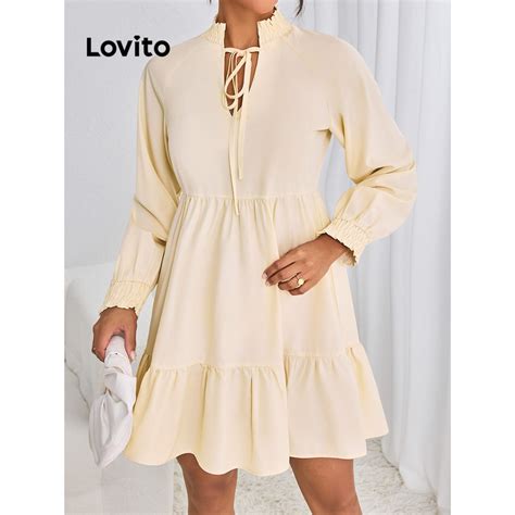 Lovito Women Casual Plain Tiered Layer Lace Up Dress Lbl Shopee