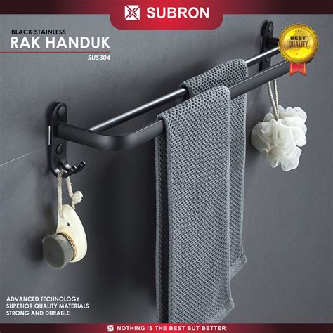 SUBRON SUS304 Rak Handuk Hitam Doff Elegant Mewah 60cm 2 Baris Black