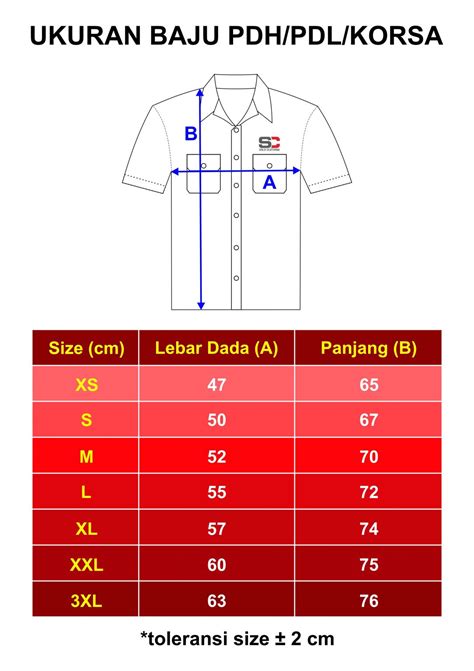 daftar ukuran kaos kemeja rompi  jas seragam pria  wanita
