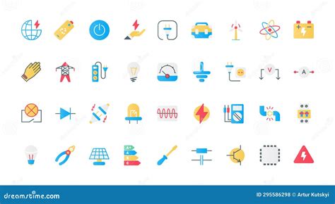 Electricity Electric Circuit Symbols Flat Icons Set Equipment Of