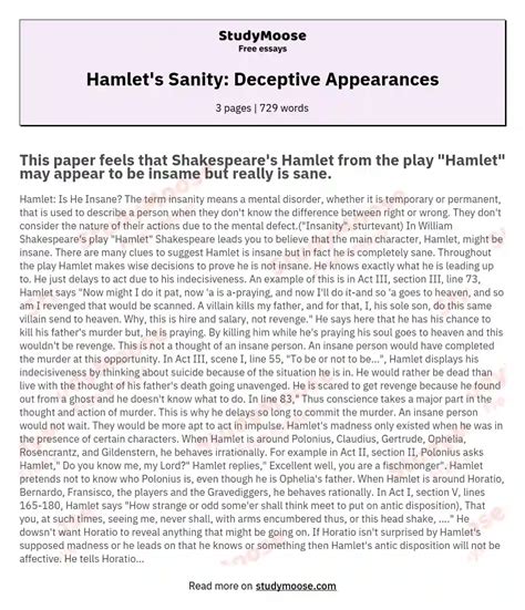 Hamlets Sanity Deceptive Appearances Free Essay Example