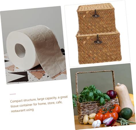 COOLHIYA 2pcs Box Rattan Basket Small Basket Toilet Paper Basket Tote