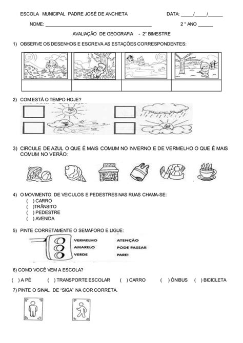 Avaliação De Geografia - Avaliação de Geografia para alunos do 2o ano | PDF
