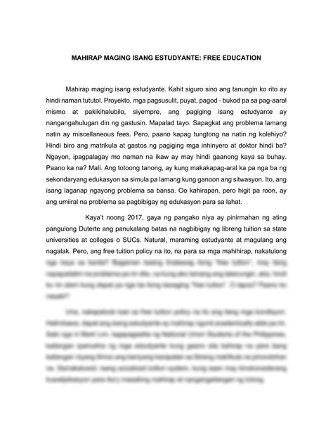 Solution Talumpati Tungkol Sa Libreng Edukasyon Studypool