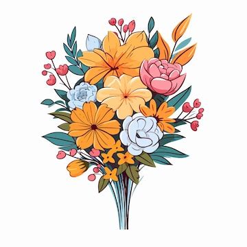 Premium Vector | Summer flowers bouquets flat vector illustration ...