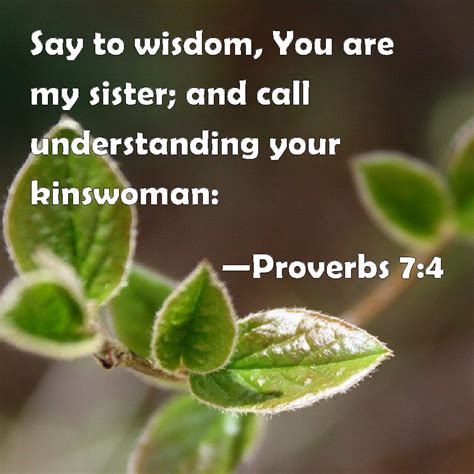 Proverbs 74 Say To Wisdom You Are My Sister And Call Understanding