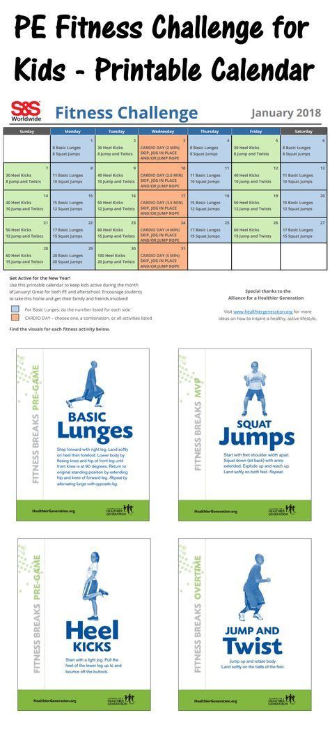 Printable fitness challenge calendar for kids keeping students active ...