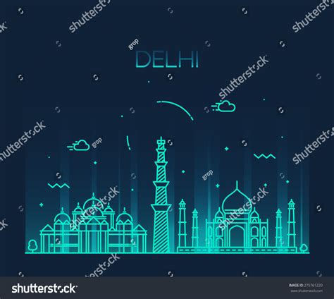 Delhi City Skyline Detailed Silhouette Trendy Stock Vector Royalty