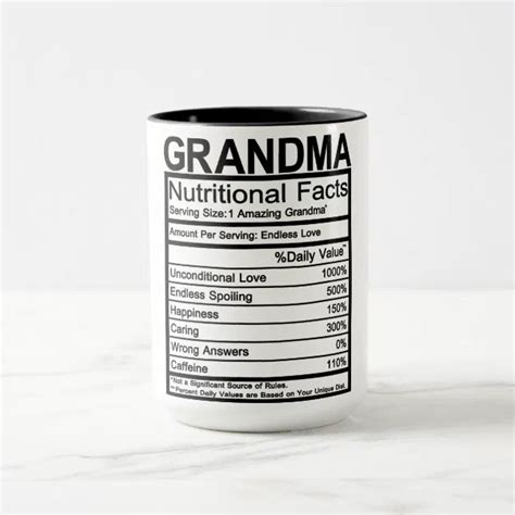 Grandma Nutritional Facts Mug Zazzle