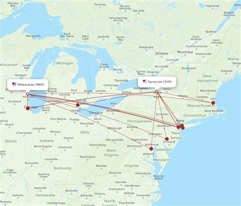 All Flight Routes From Milwaukee To Syracuse Mke To Syr Flight Routes