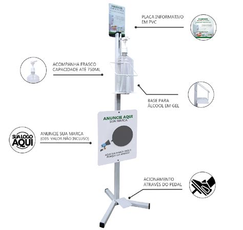 Totem Suporte Dispenser Álcool em Gel Pedal ULTRAPEDICOS