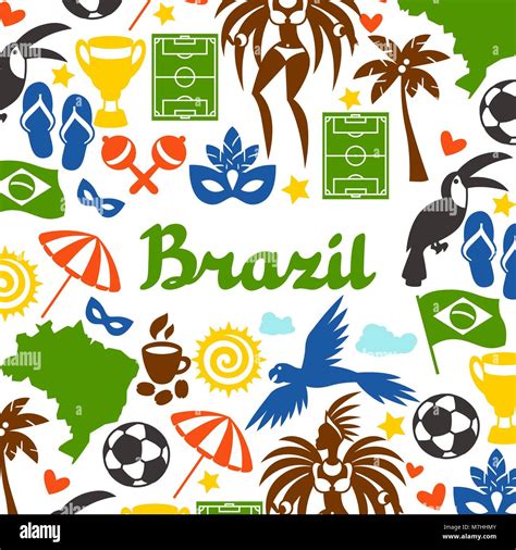 Brazil background with stylized objects and cultural symbols Stock ...