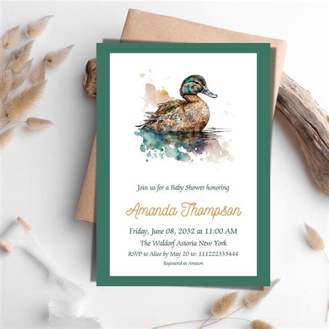 Mallard Duck Baby Shower Invitation Canva Template Duck Hunting Baby